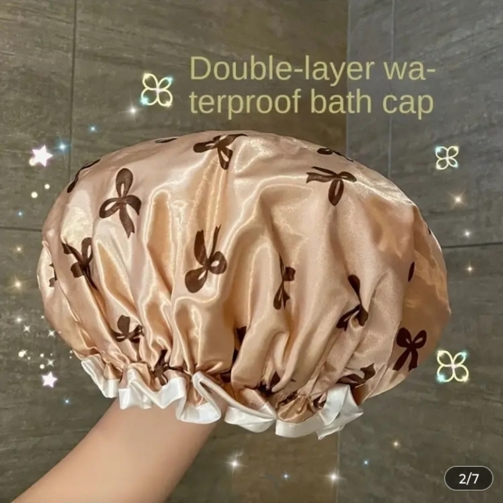 Elegant Ribbon Double-Layer Shower Cap - Picture 2 of 6